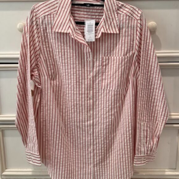 Women’s Red & White Striped Button-Down Shirt – NWT - Picture 4 of 4